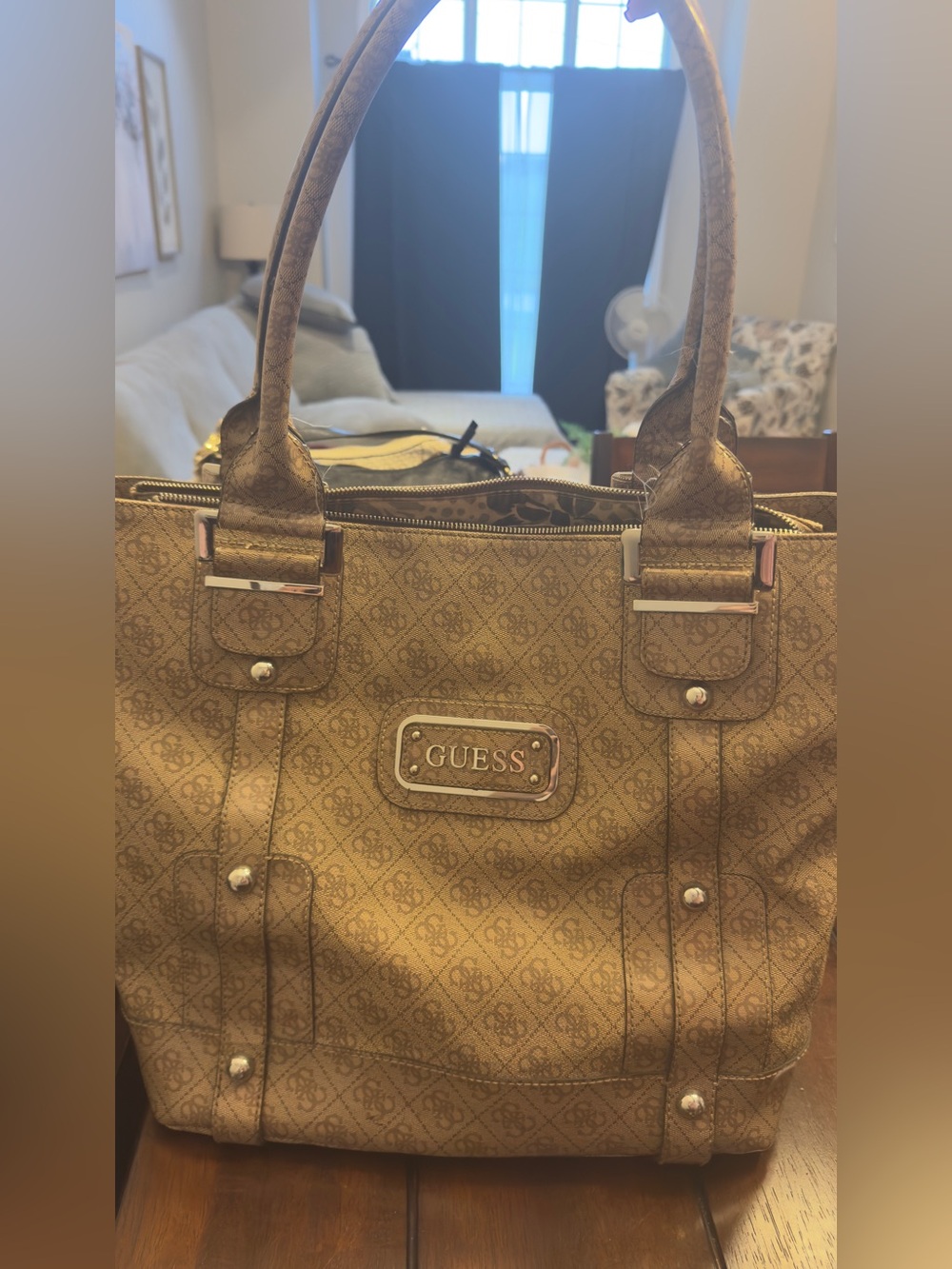 GUESS Gold-Tan Signature Logo Tote